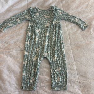 Little Sleepies Play Unicorn garden long sleeve ruffle bib romper 6-12